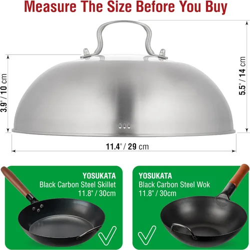 Miniatura 3 de YOSUKATA Tapa para wok de 11.4 pulgadas – Cubierta de wok de acero inoxidable de alta calidad con inserto de vidrio templado, orificios de vapor