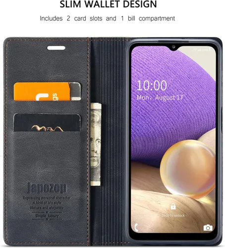 Miniatura 2 de Funda tipo cartera para Samsung Galaxy A32 5G con bloqueo RFID, tarjetero y función atril magnético, funda de cuero con tapa para Samsung Galaxy A32