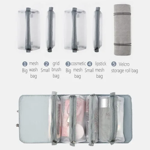 Miniatura 5 de Bolsa organizadora de cosméticos para viajes, bolsa de maquillaje extraíble 4 en 1, neceser de aseo para mujeres y niñas, bolsa portátil, bolsa