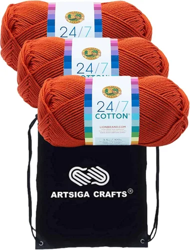 Miniatura 43 de Lion Brand 24/7 Algodón Rosa 761-101 (3 carretes - mismo lote de tinte) Hilado medio #4 de algodón para crochet y tejer con bolsa de proyecto