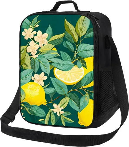 Miniatura 18 de Un patrón de ondas azules y verdes en el estilo. Lonchera portátil aislada, reutilizable, para mujeres, hombres, trabajo, picnic, campamento, 10.5 x