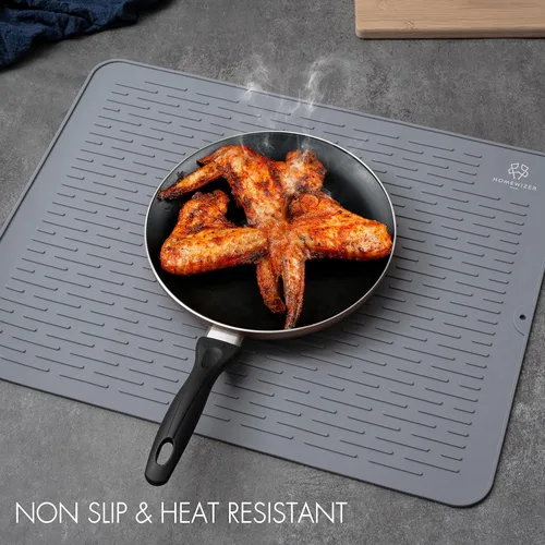 Miniatura 6 de Tapete de silicona para secar platos para encimera de cocina, extragrande, 23 x 18 pulgadas, resistente al calor, diseño antideslizante, secado Gris