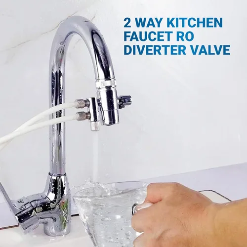 Miniatura 4 de Grifo de cocina de 2 vías Válvula desviadora de ósmosis inversa/divisor con rosca hembra M22 (≈22 mm) y salida de tubo de RO de 1/4 OD para filtro