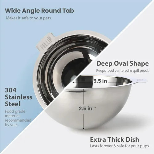 Miniatura 4 de Felli Pet Oblik - Tazón de agua inclinado para comida para perros, plato ovalado de acero inoxidable, ergonómico, en ángulo, a prueba de derrames