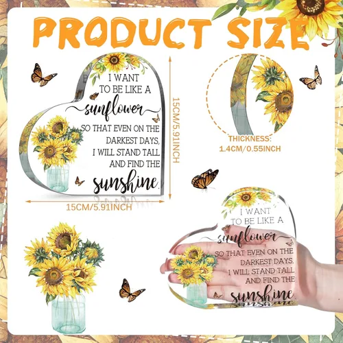 Miniatura 2 de Yulejo Regalo de girasol para mujer, decoración de escritorio de girasol, acrílico inspirador, citas de oficina, recuerdo para amigas, Navidad
