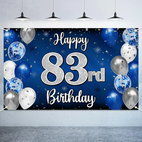 Miniatura 90 de Decoraciones de Feliz 11º Cumpleaños, Globo Azul y Plateado Grande Pancarta de Fondo de Cumpleaños, Brindemos por Once Años Suministros de Fiesta