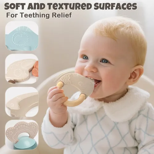Miniatura 2 de Juego de sonajeros y mordedores para bebés de 0 a 6 meses, juguetes de dentición de 3 a 6 meses, juguetes sensoriales con texturas suaves, sonidos