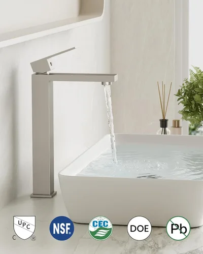 Miniatura 2 de gotonovo Grifo de lavabo de un solo mango, grifo de baño alto de un agujero, moderno lavabo mezclador, mangueras de suministro a juego y drenaje