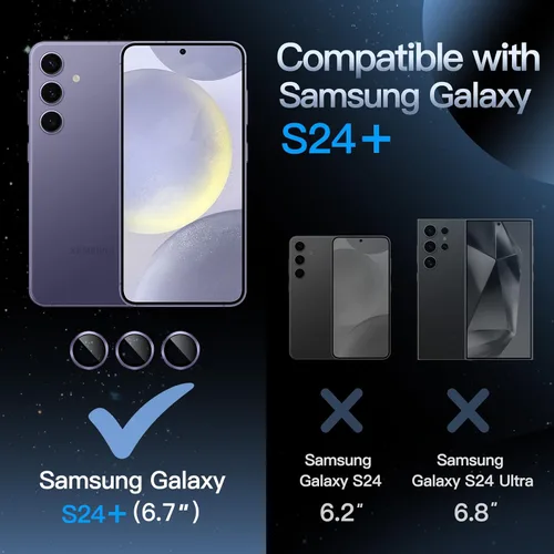 Miniatura 2 de JETech Protector de lente de cámara para Samsung Galaxy S24+ / S24 Plus, cubierta de anillo individual de metal de vidrio templado 9H, bandeja