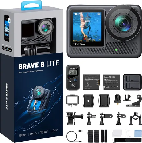 AKASO Brave 8 Lite 4K60 Cámara de acción - Cámara submarina impermeable de 33 pies, foto de 48 MP, video Ultra HD, HDR, pantalla táctil, WiFi 5G,