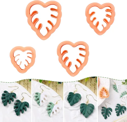 Puocaon Monstera Leaves - Cortadores de arcilla – 4 piezas de cortadores de arcilla polimérica para aretes, un patrón en diferentes tamaños para