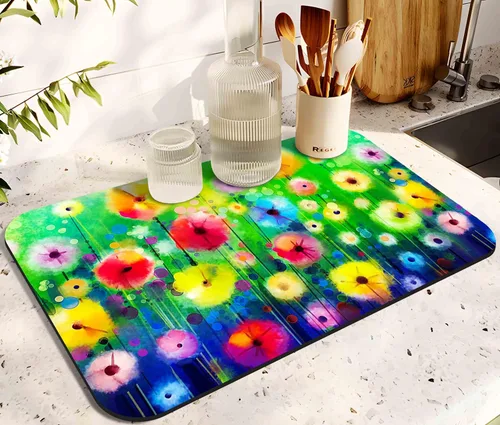 Miniatura 8 de Tapete de secado de platos para encimera de cocina 20x12 pulgadas, tapete de secado rápido de platos lavable, tapete de drenaje absorbente con Limón