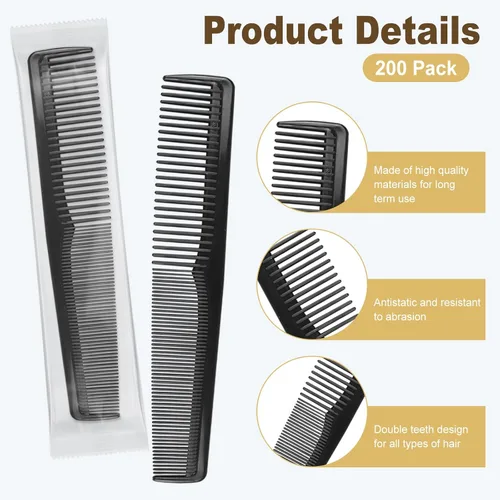 Miniatura 3 de Peines envueltos individualmente, 100 peines de plástico a granel, color negro, 2 peines para el cuidado del cabello, peine desechable a granel