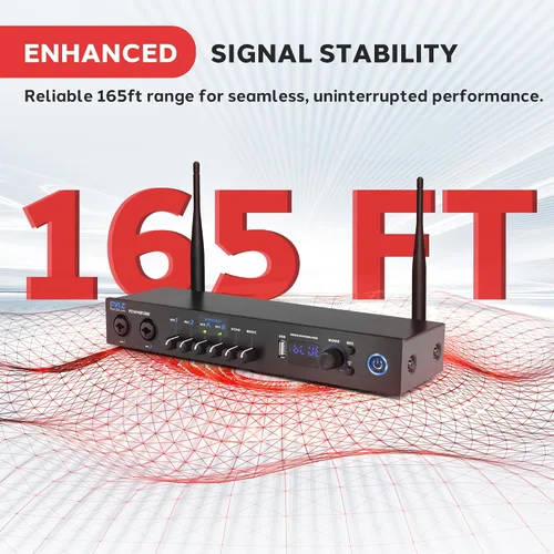 Miniatura 3 de Sistema de micrófono inalámbrico digital Pyle con Bluetooth - Incluye 2 micrófonos de mano UHF dinámicos, receptor portátil de largo alcance