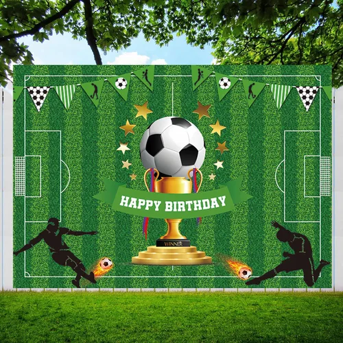 Miniatura 3 de Cartel de fondo de feliz cumpleaños de fútbol de 5 x 3 pies, decoraciones de fiesta temática deportiva para niños y niños, suministros de fiesta