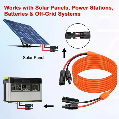 Miniatura 5 de XRDS -RF Cable de extensión solar de 5 pies, cobre estañado de 14AWG con conectores de panel solar, cables de derivación rojo y negro de 10AWG