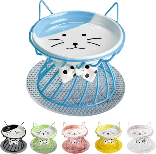 Miniatura 13 de Plato elevado de comida para gatos, cerámica, soporte antideslizante, estación de alimentación elevada, 5 pulgadas, poco profundo para bigotes, apto