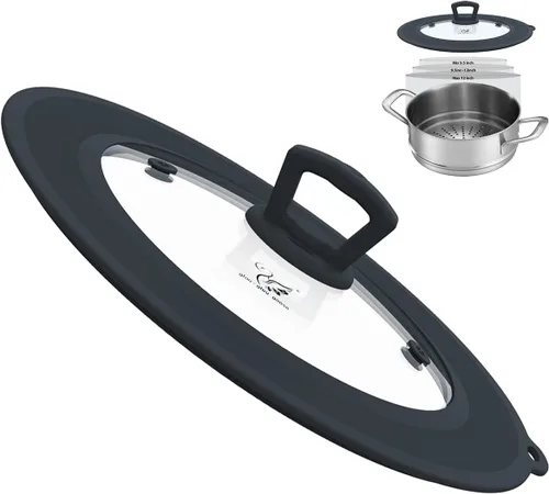 Miniatura 17 de Tapa universal de vidrio templado ventilado para sartén con borde de silicona resistente al calor, cubierta de tapa de salpicaduras de microondas
