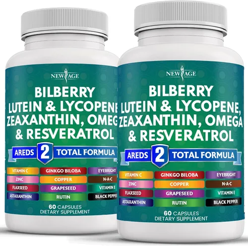 NEW AGE Vitaminas para la salud ocular con arándano 300mg, luteína y zeaxantina 40mg, licopeno 40mg, resveratrol 100mg, extracto de semilla de uva
