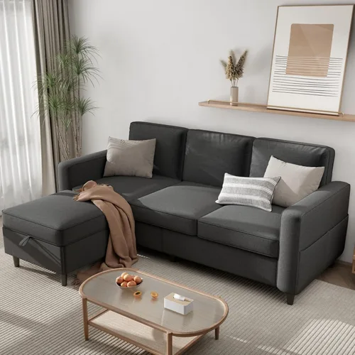 Miniatura 3 de Sofás seccionales para sala de estar, sofá de asiento profundo, cómodo sofá modular en forma de L, con diván de almacenamiento, fundas lavables
