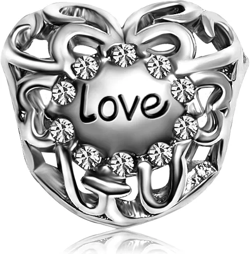 Miniatura 3 de JMQJewelry Abalorios de cuentas para mujer, diseño de corazón y corazón, para mamá, hija, hermana, hermano, Cobre