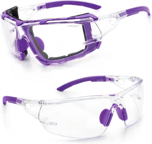 Miniatura 10 de UKNOW Gafas de seguridad – Lentes envolventes antivaho – Junta de espuma extraíble – Anteojos protectores ANSI Z87.1 – Resistente a los impactos