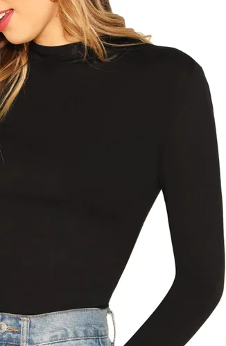 Miniatura 3 de Verdusa - Camiseta básica de cuello alto falso, entallada, de manga larga sin botones para mujer