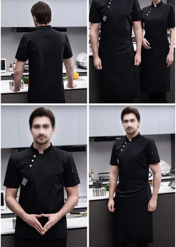 Miniatura 3 de Abrigo de chef unisex con bolsillos, camisa uniforme, chaqueta de chef, uniforme de verano para hotel, cocina, restaurante