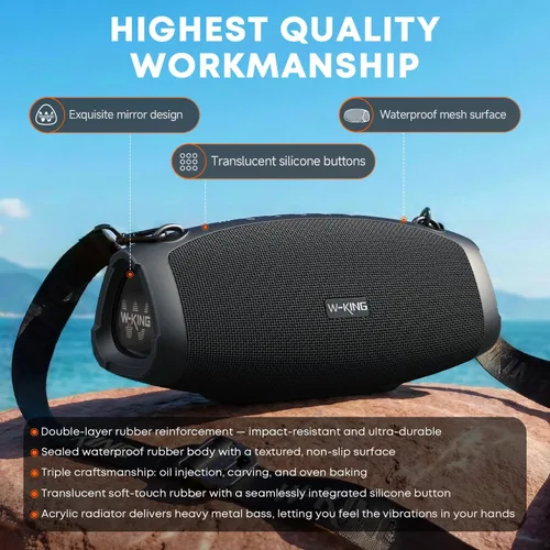 Miniatura 17 de W-KING Altavoz Bluetooth Potente, Altavoces Portátiles Bluetooth Inalámbricos de 120W Máximo, IPX6 Impermeable Altavoz Grande para Fiestas al Aire