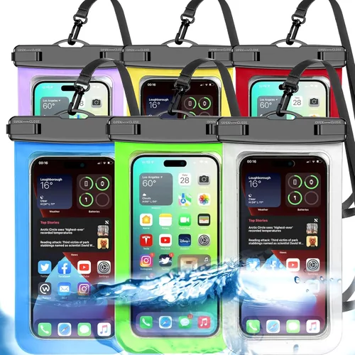 Miniatura 16 de Bolsa impermeable para teléfono, paquete de 2 fundas impermeables para teléfono blanco y negro, bolsa seca para teléfono celular, nivel