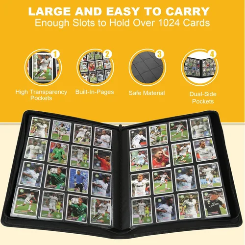 Miniatura 6 de GERMUN Carpeta de tarjetas de poliuretano, 16 bolsillos, carpetas de soporte premium para más de 1000 tarjetas, álbum de bolsillo de doble cara