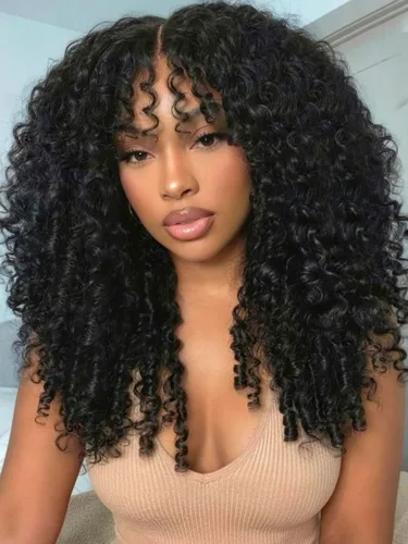 Miniatura 21 de KLAIYI Bye Bye Slip™ - Pelucas de cabello humano con encaje frontal 7x5, color marrón castaño degradado, rizado, sin pegamento, precortadas de 7 x