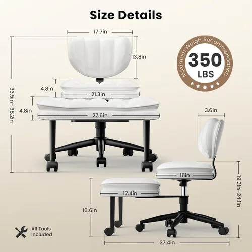 Miniatura 2 de HOMRELEXA Silla de oficina con patas cruzadas, silla de escritorio ergonómica cruzada en nube, silla de meditación con ruedas, asiento ajustable