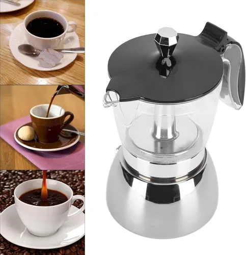 Miniatura 6 de Fdit Máquina clásica para estufa, 6 tazas de acero inoxidable, olla de café italiana octogonal para el hogar