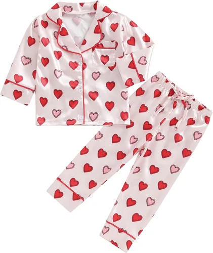 Miniatura 7 de Conjunto de pijama de manga larga con botones para niña pequeña, conjunto de ropa de dormir