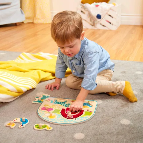 Miniatura 2 de B. toys Rompecabezas de clavijas de madera - Rompecabezas de clavijas de animales para niños pequeños, niños - 8 piezas gruesas - 18+ meses - Animal