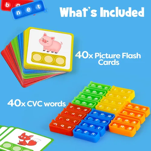Miniatura 5 de Aizweb Juego de Palabras CVC, Juegos de Fonética Tarjetas Flash para Suministros de Aula de Preescolar Jardín de Infantes, Juguete Manipulativo