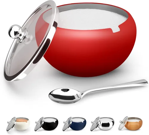 Miniatura 12 de KooK Azucarero, Azucarero con tapa y cuchara, recipiente para azúcar con tapa, para sal, café, capacidad para 2 tazas, apto para lavavajillas, Cobre