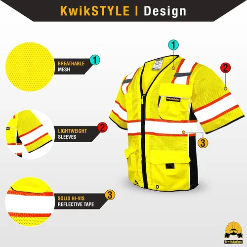 Miniatura 2 de KwikSafety - Charlotte, NC - Men's & Women's Class 3 Safety Vest PPE Hi Vis Reflective ANSI OSHA Amarillo Paquete de 2 (Ahorre 5%)