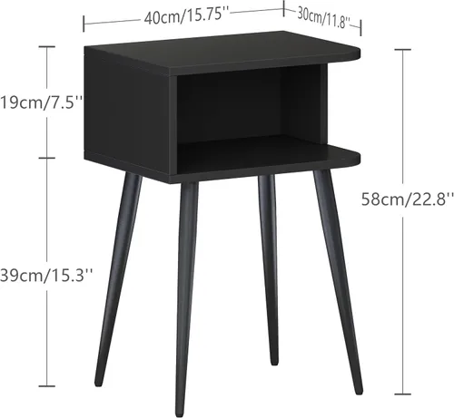 Miniatura 3 de MLBZ20B-2 - Juego de 2 mesitas de noche negras, mesa auxiliar de cama pequeña para espacios pequeños, mesa auxiliar moderna de mediados de siglo