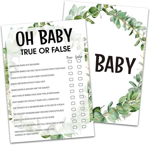 Miniatura 6 de Greenery - Tarjetas de juego de eucalipto para baby shower, suministros de fiesta de revelación de género de la selva tropical, diseño neutro