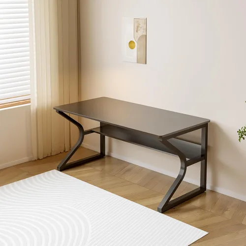 Miniatura 6 de OSCHF Escritorio de oficina con estante de almacenamiento, mesa de escritura de 47.3 pulgadas de largo para estación de trabajo de una sola persona