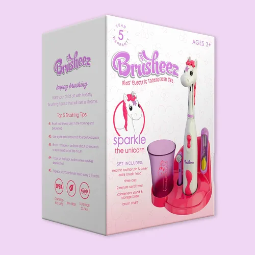 Miniatura 8 de Brusheez Juego de cepillos de dientes eléctricos para niños, seguro y eficaz para mayores de 3 años, probado y aprobado por los padres con cerdas