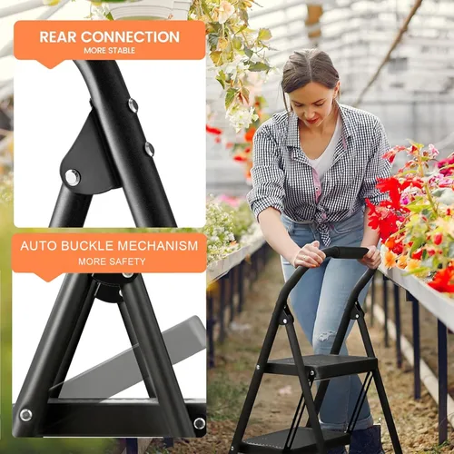 Miniatura 6 de Taburete para Adultos, Escalera de 2 Escalones Plegable 330lbs Antideslizante, Taburete Plegable Ergonómico de 2 Escalones de Acero con Pedal Ancho