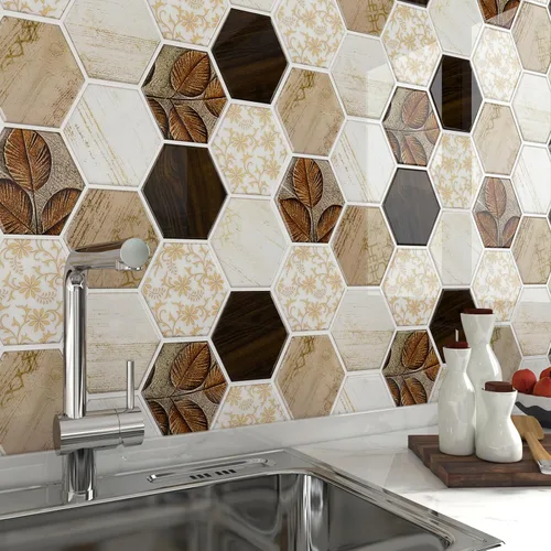 FunStick 15 hojas de azulejos hexagonales para cocina, baño, azulejos de pared de 12 x 12 pulgadas, de madera bohemia, aptos para inquilinos,