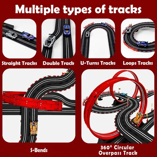 Miniatura 2 de Conjuntos de Pistas de Carreras de Coches de Ranura de 30 Pies, Juguetes para Edades 8-10 - Pista Doble de Carreras de Coches 1:43 con 4 Coches