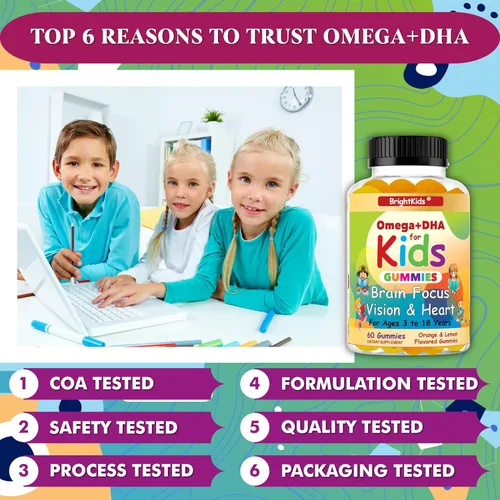 Miniatura 6 de BrightKids Gomitas Omega + DHA para niños y adolescentes, suplementos de concentración y atención para niños, gomitas de enfoque para niños, gomitas