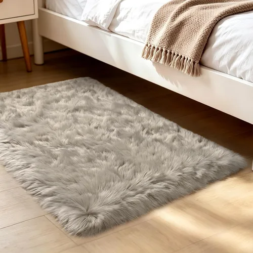 Miniatura 25 de LOCHAS Alfombra mullida ultrasuave, alfombra de pelo sintético de oveja, para el dormitorio, para colocar junto a la cama, para la sala