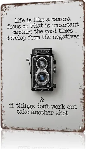 Placa de metal vintage con texto en inglés "Life is like a camara", divertidos carteles de hojalata para hombre, cueva, sótano, pub, granja,