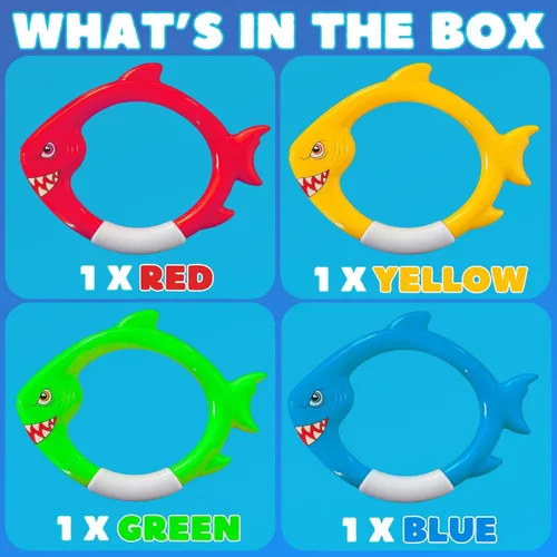 Miniatura 5 de Haktoys Anillos de buceo de tiburón, juguetes de buceo para niños, juguetes de entrenamiento de natación para niños y niñas, juegos de piscina